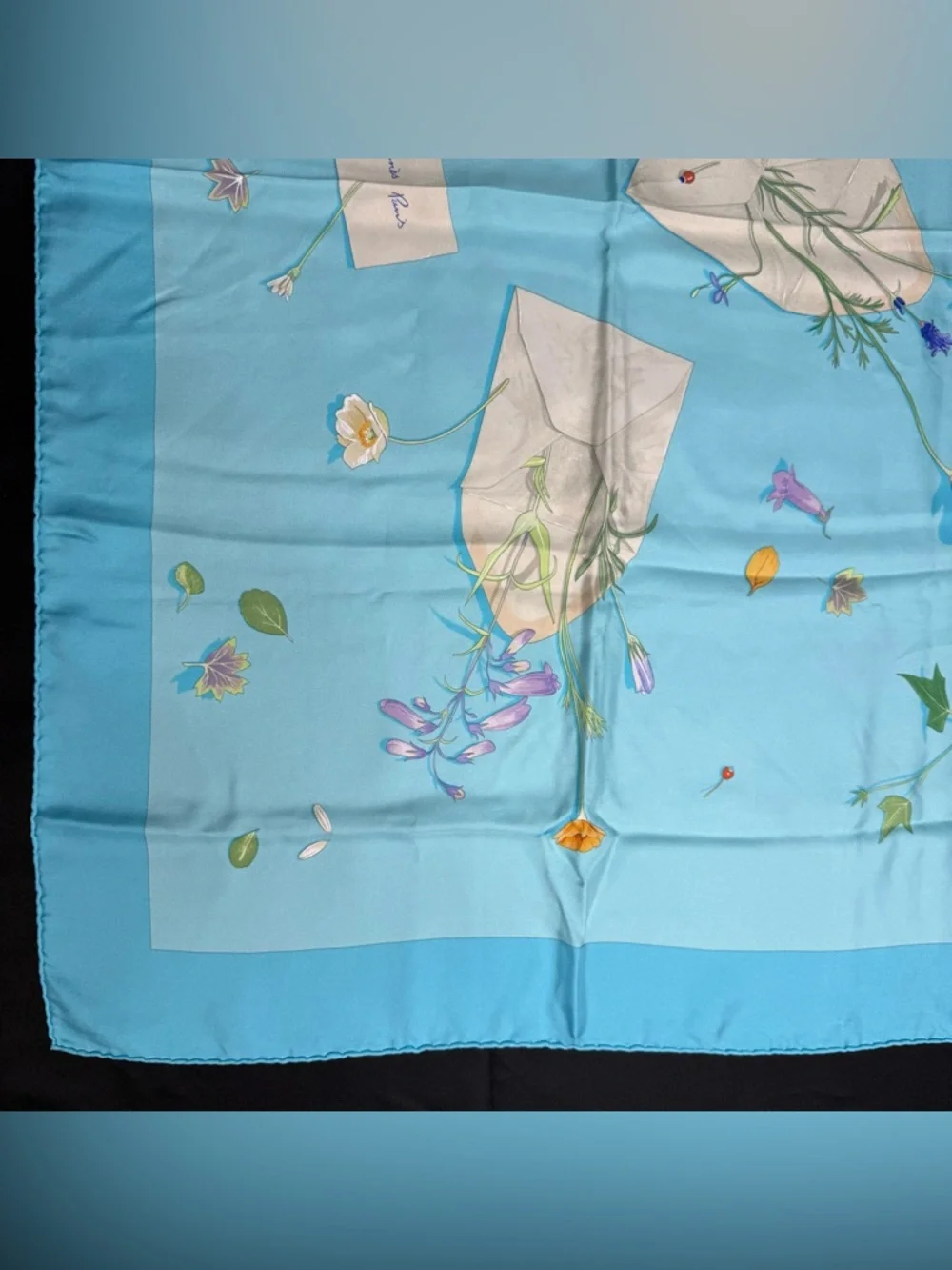 Hermes Silk Scarf Des Fleurs Pour Le Dire Blue Flowers White Love Letters - Picture 3 of 12